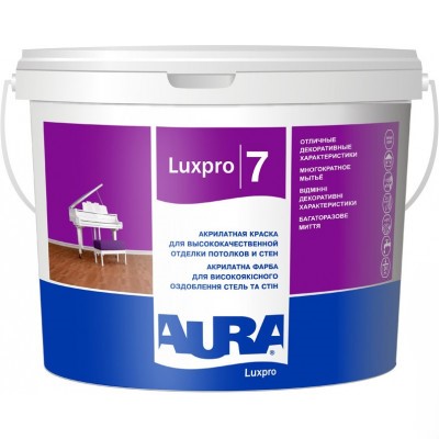 Краска акрилатная AURA LuxPro 7 для стен и потолков шелковисто-матовая моющаяся база TR