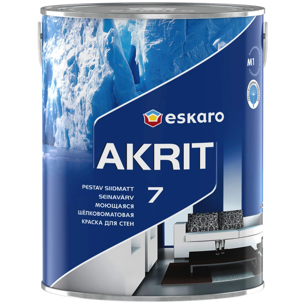 Краска акрилатная Eskaro Akrit 7 для потолков и стен шелковисто-матовая белая база TR