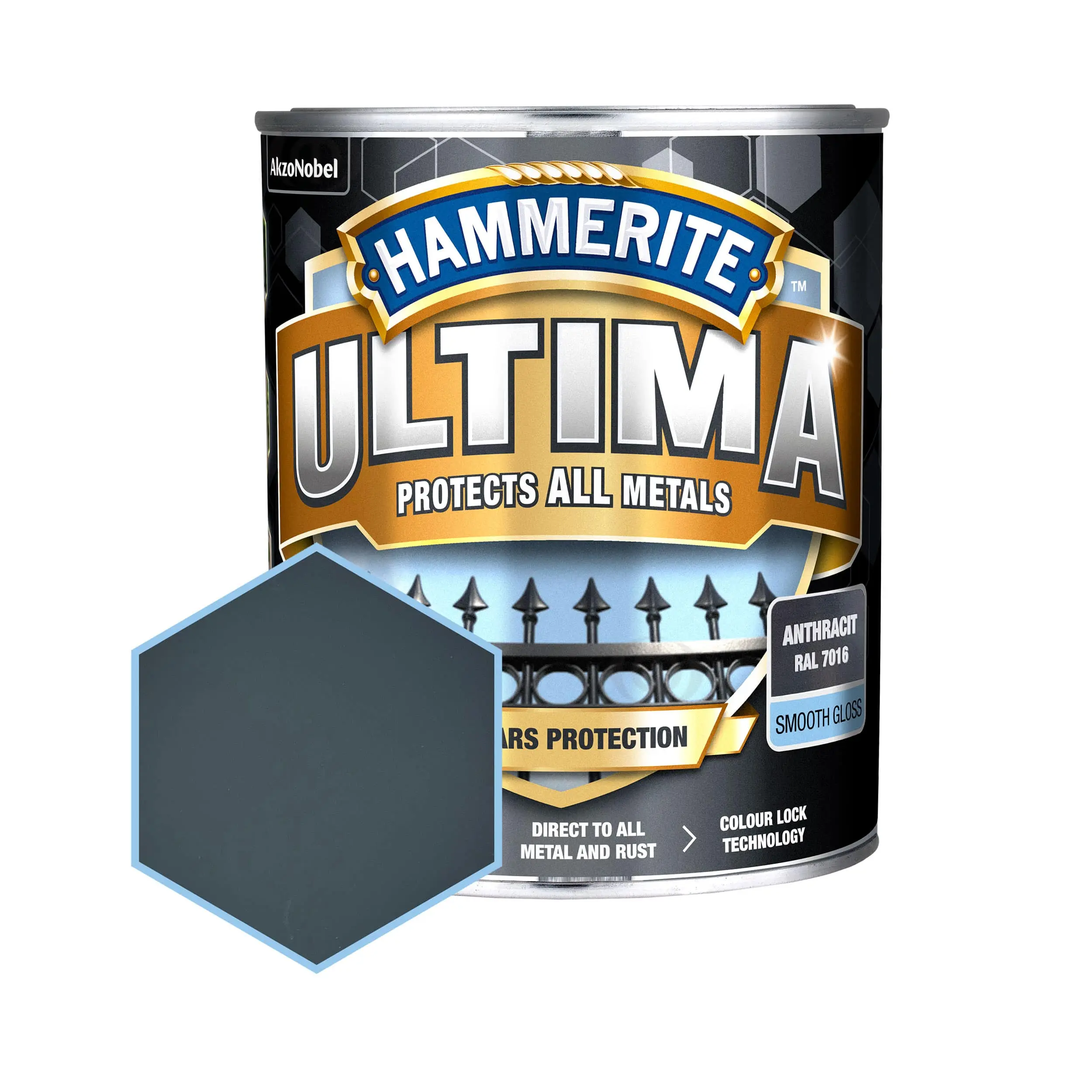 Защитная краска 3 в 1 по металлу на водной основе Hammerite Ultima Matt, матовая, антрацитово-серая RAL 7016
