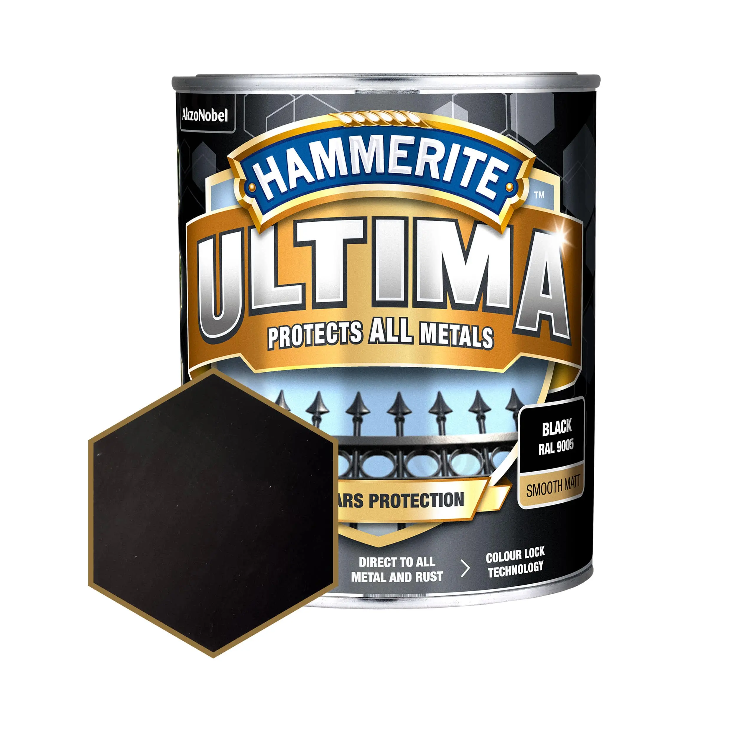 Захисна фарба 3 в 1 по металу на водній основі Hammerite Ultima Matt, матова, чорна RAL 9005