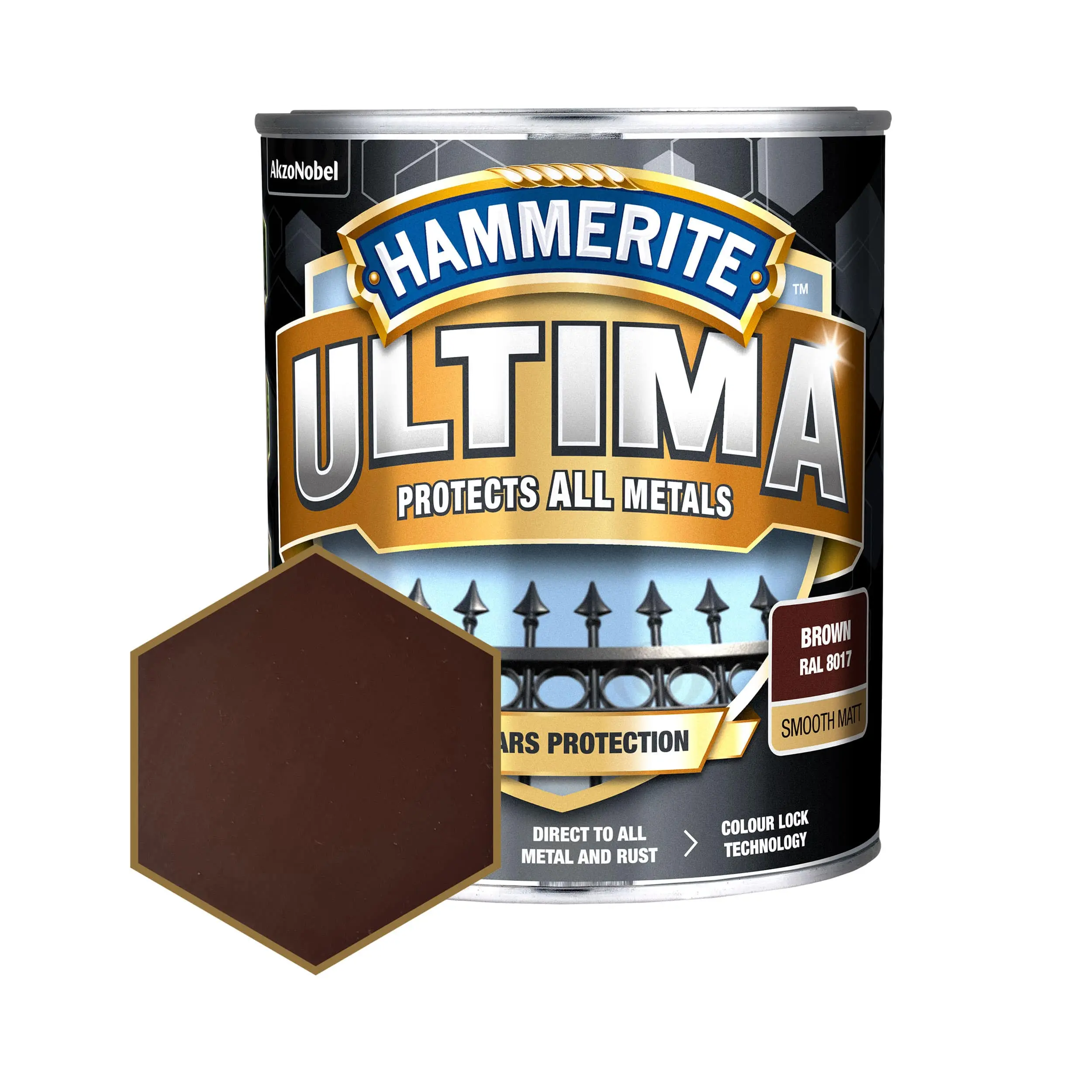 Защитная краска 3 в 1 по металлу на водной основе Hammerite Ultima Matt, матовая, коричневая RAL 8017