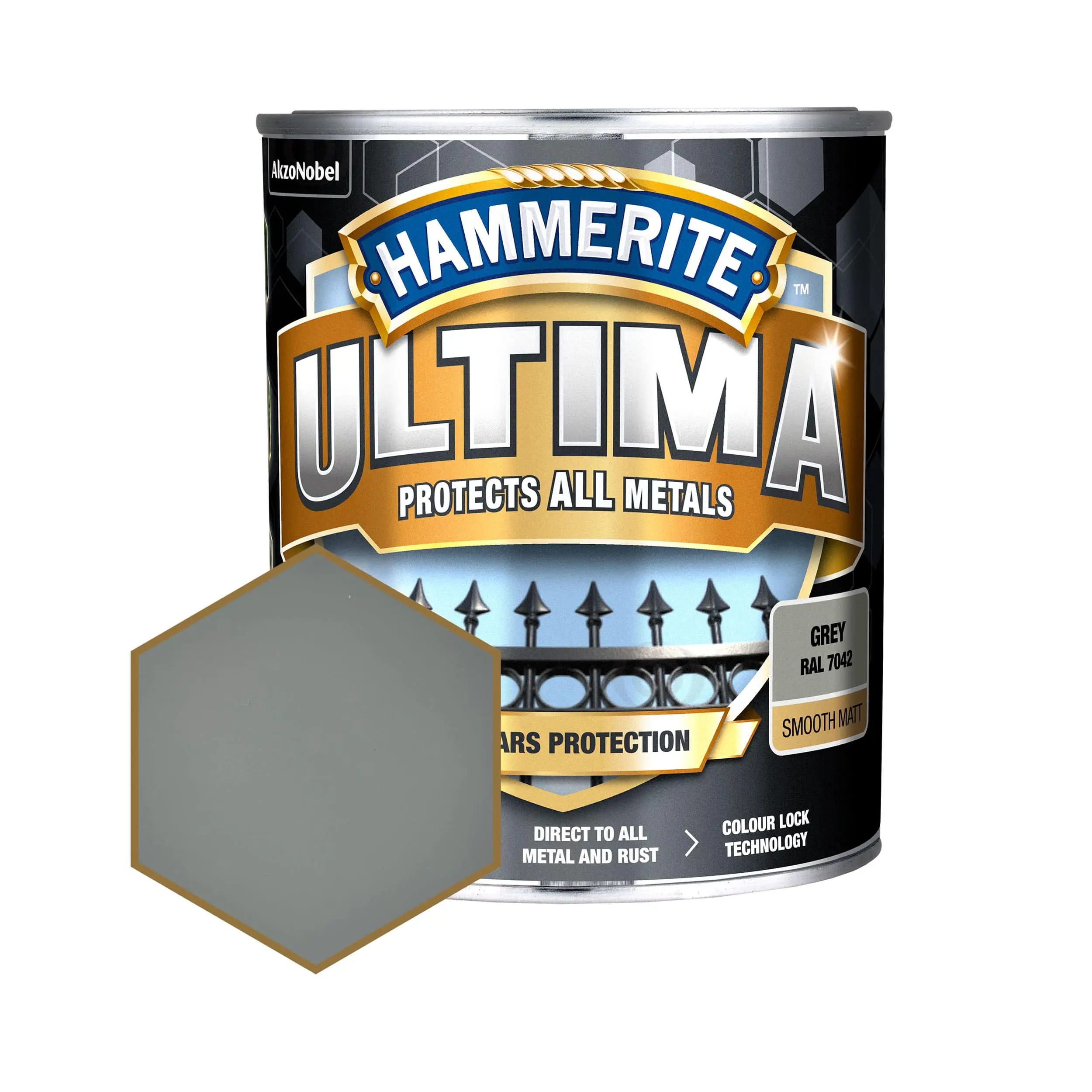 Захисна фарба 3 в 1 по металу на водній основі Hammerite Ultima Matt, матова, сіра RAL 7042