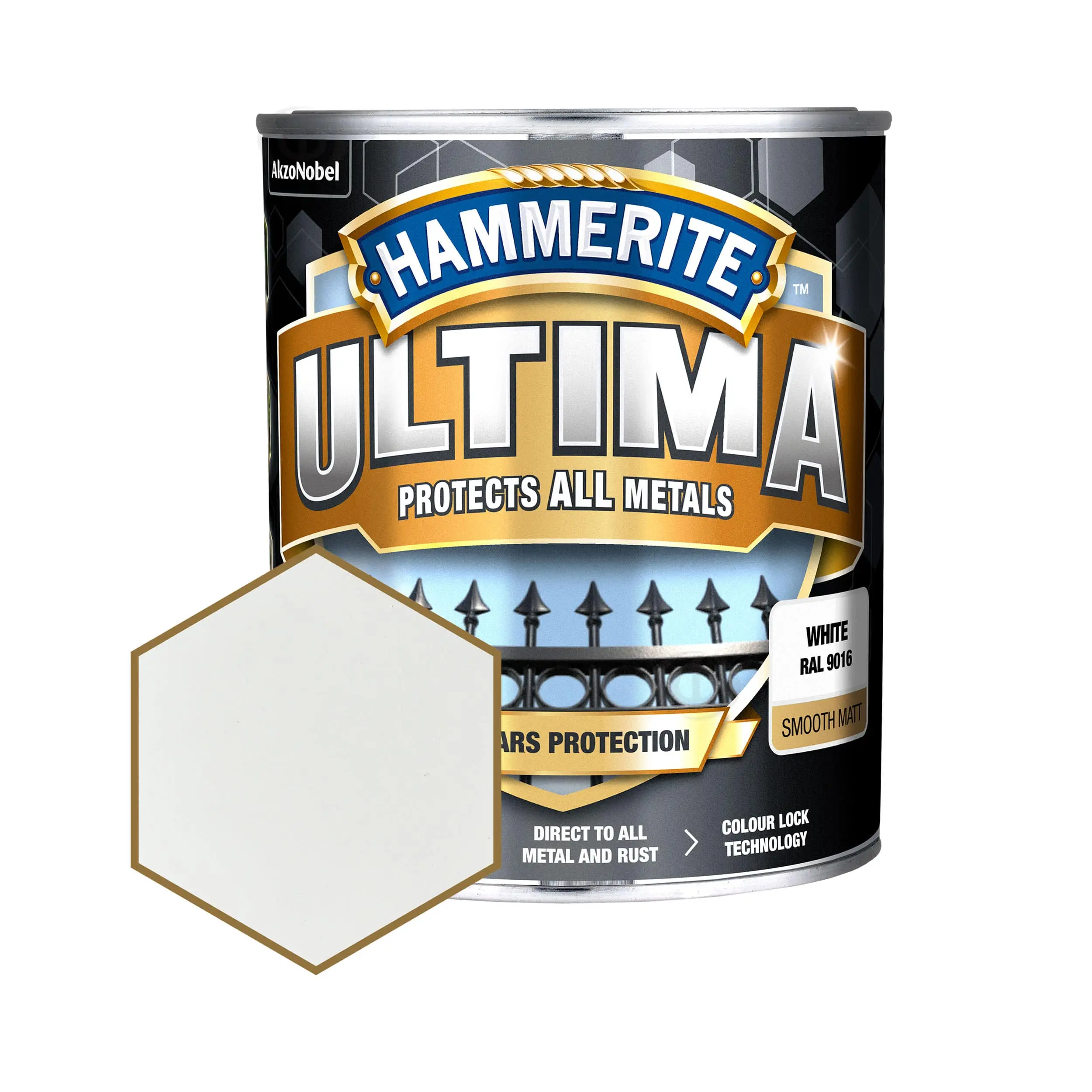 Защитная краска 3 в 1 по металлу на водной основе Hammerite Ultima Matt, матовая, белая RAL 9016