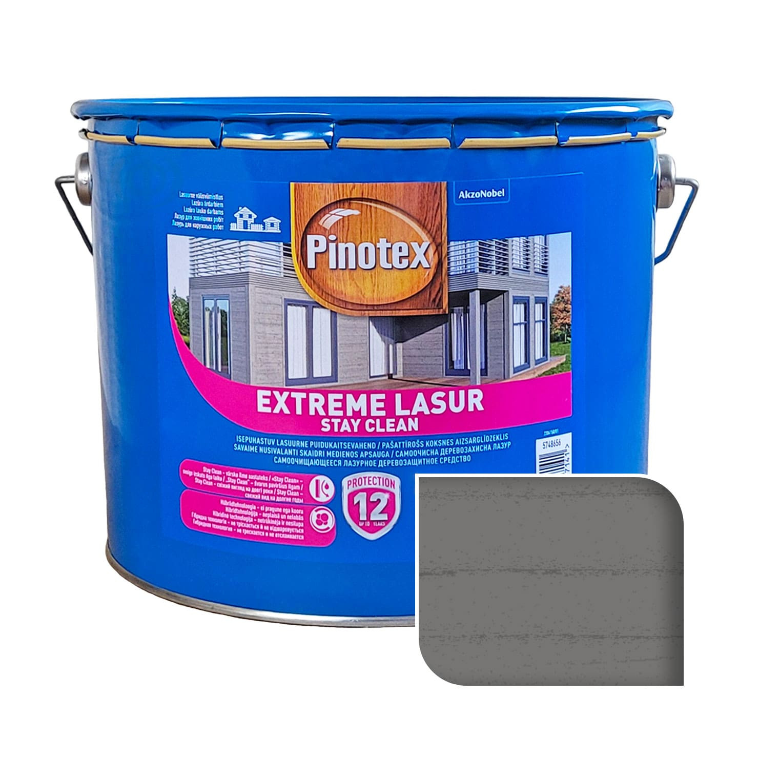 Пропитка лазурная для дерева Pinotex Extreme Lasur самоочищающаяся, каменно-серая