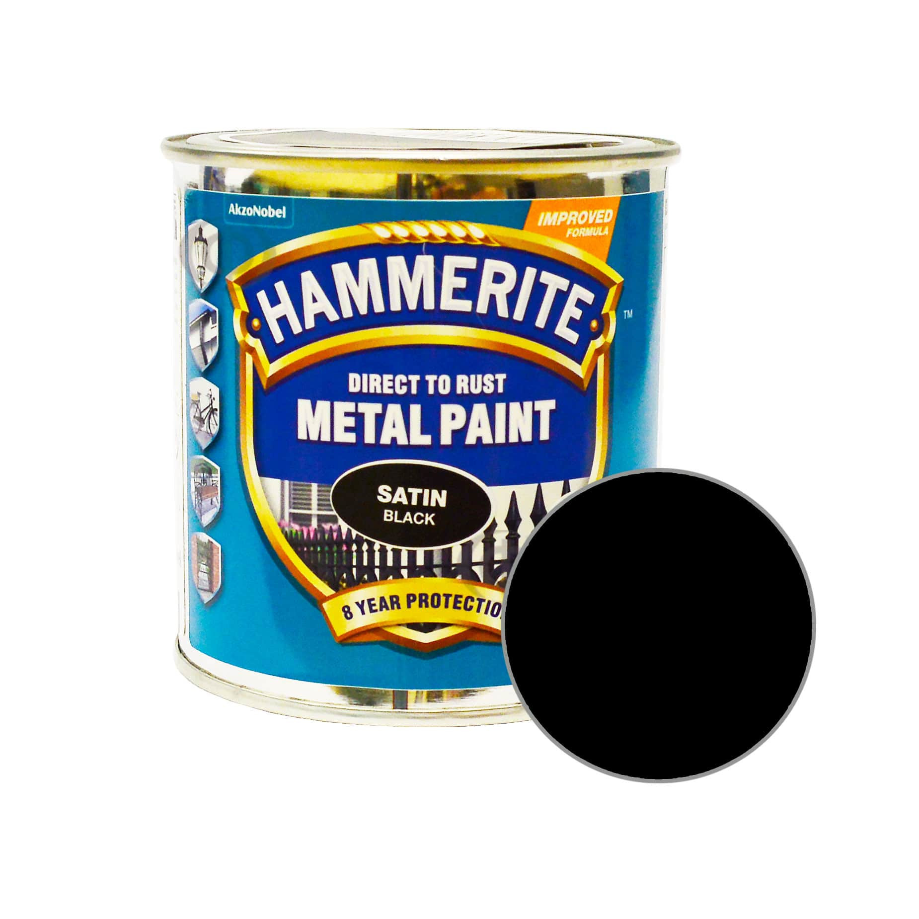 Краска 3 в 1 по металлу Hammerite Metal Paint Satin защитная, черная Краска 3 в 1 по металлу Hammerite Metal Paint Satin защитная, черная