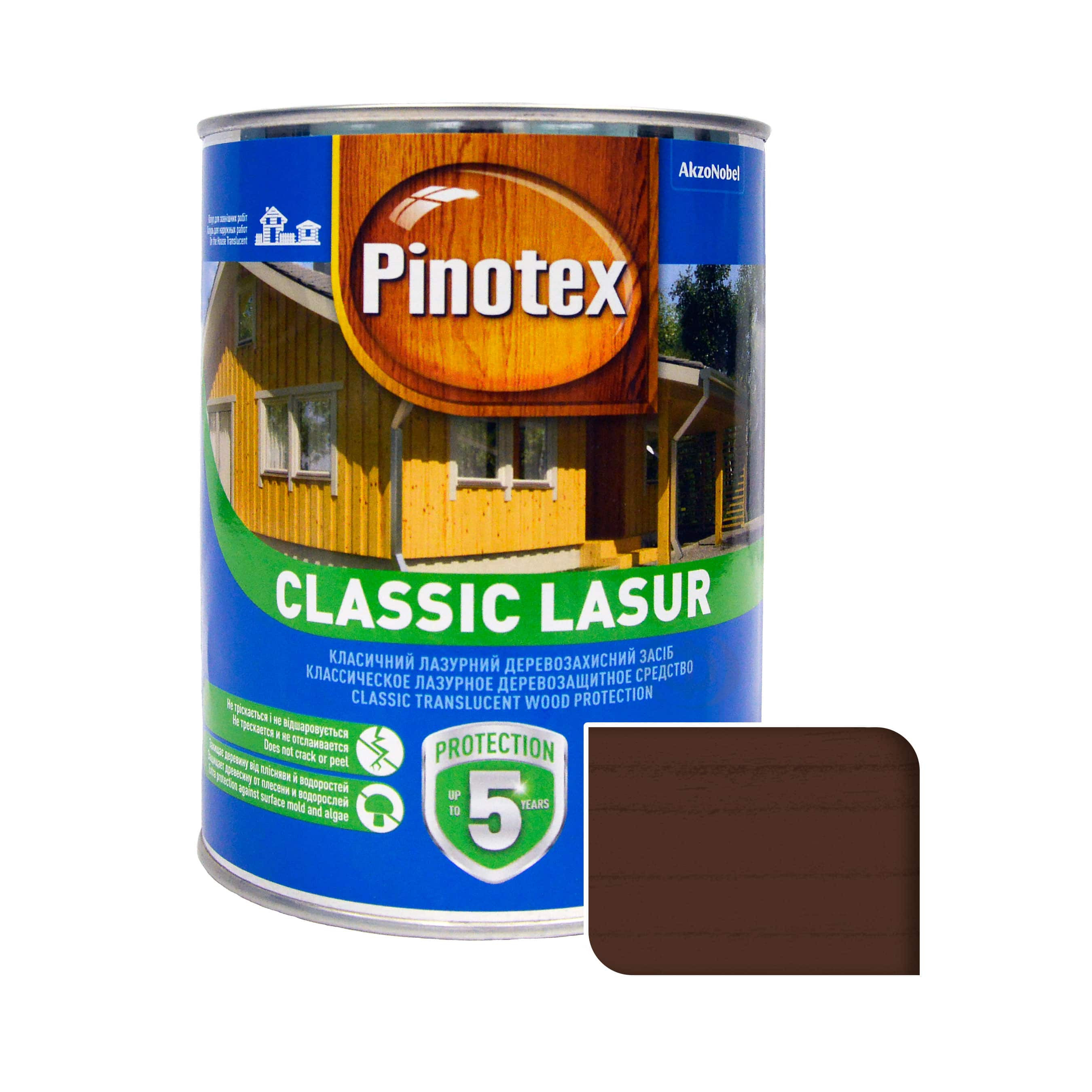 Пропитка лазурная для дерева Pinotex Classic Lasur с декоративным эффектом, орех