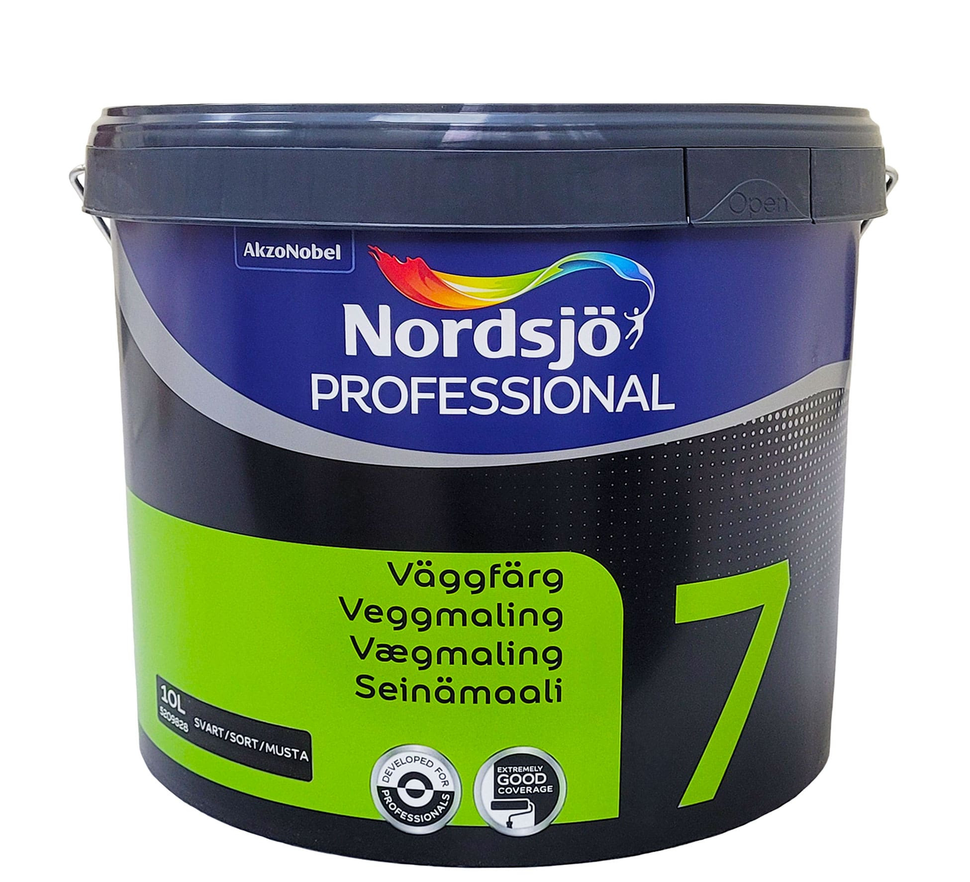 Латексная краска Sadolin Professional 7 Svart для стен и потолка, черная, 10 л.